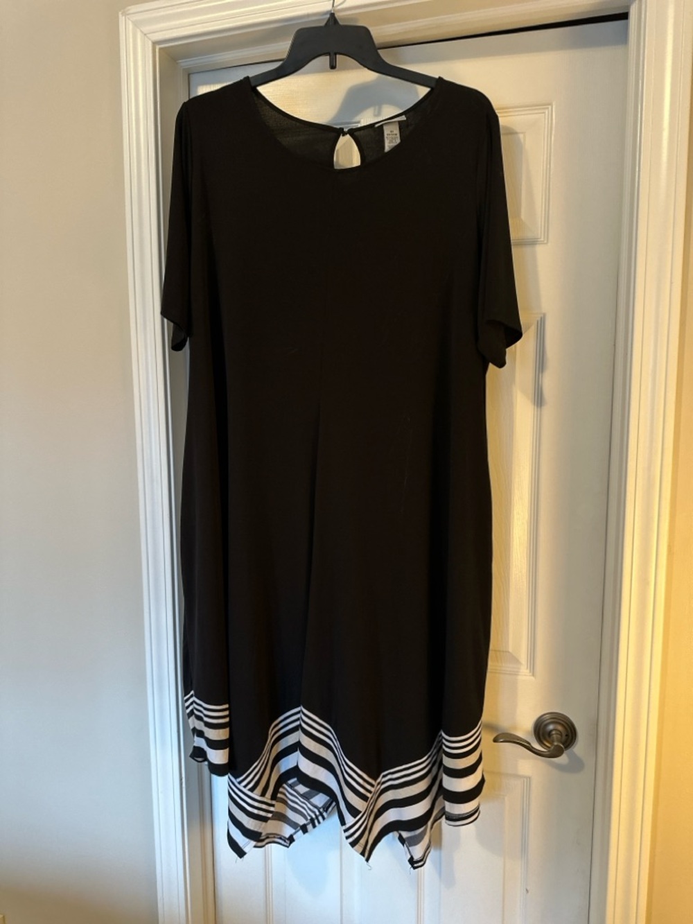 Catherine's oversized 22W/24W Black Short-Sleeve Dress with Striped Hem